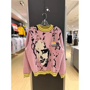 KidSuper Face Knit Crewneck Sweater Pink / Yellow SS23 Kissing Lovers Landscape